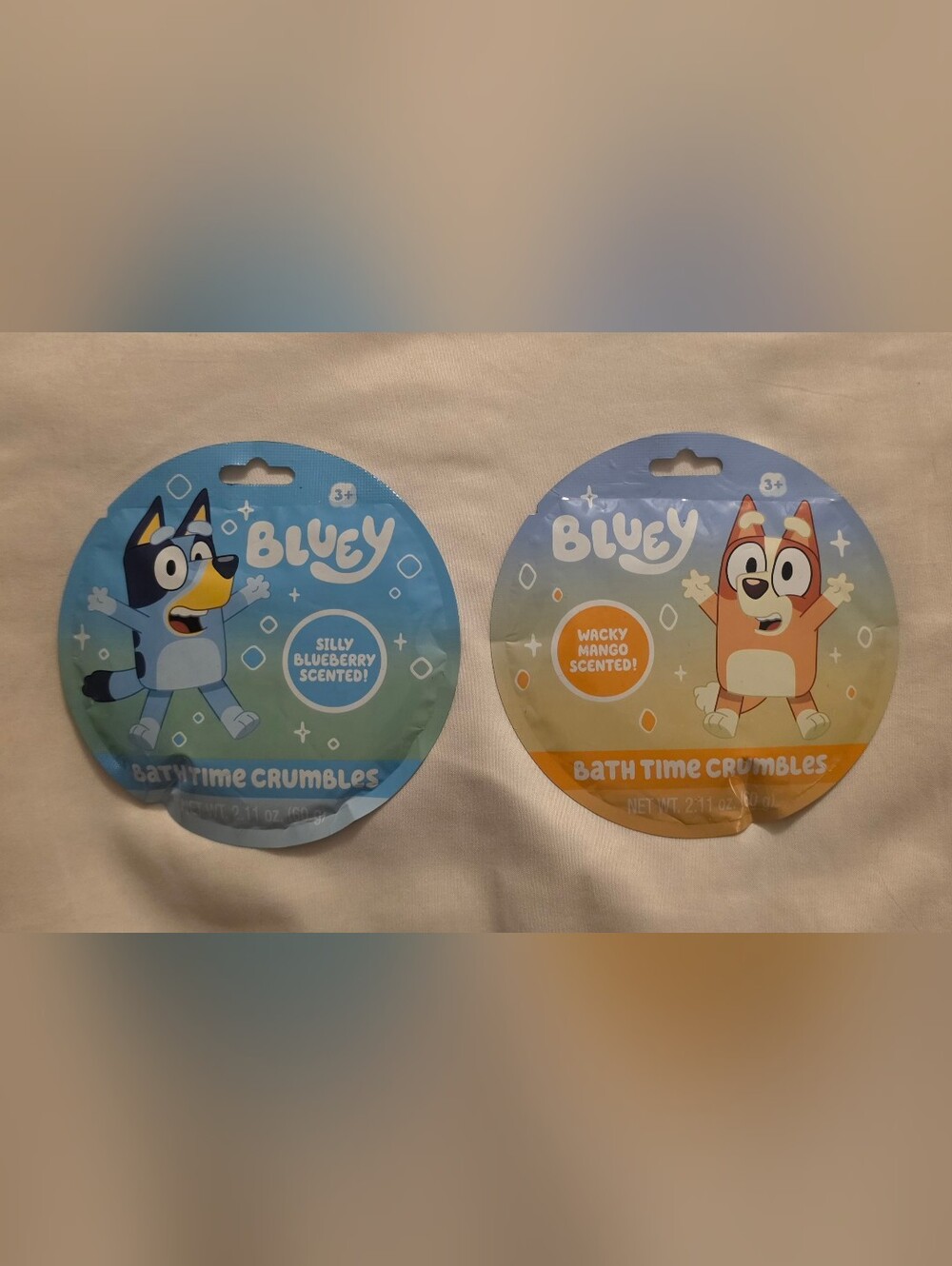 Bath Time Crumbles Bluey & Bingo Two Packs Blueberry and Mango Scented Bubbles